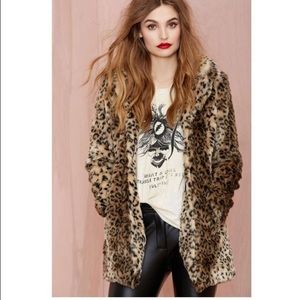 NASTY GAL Leopard Print Faux Fur Coat
